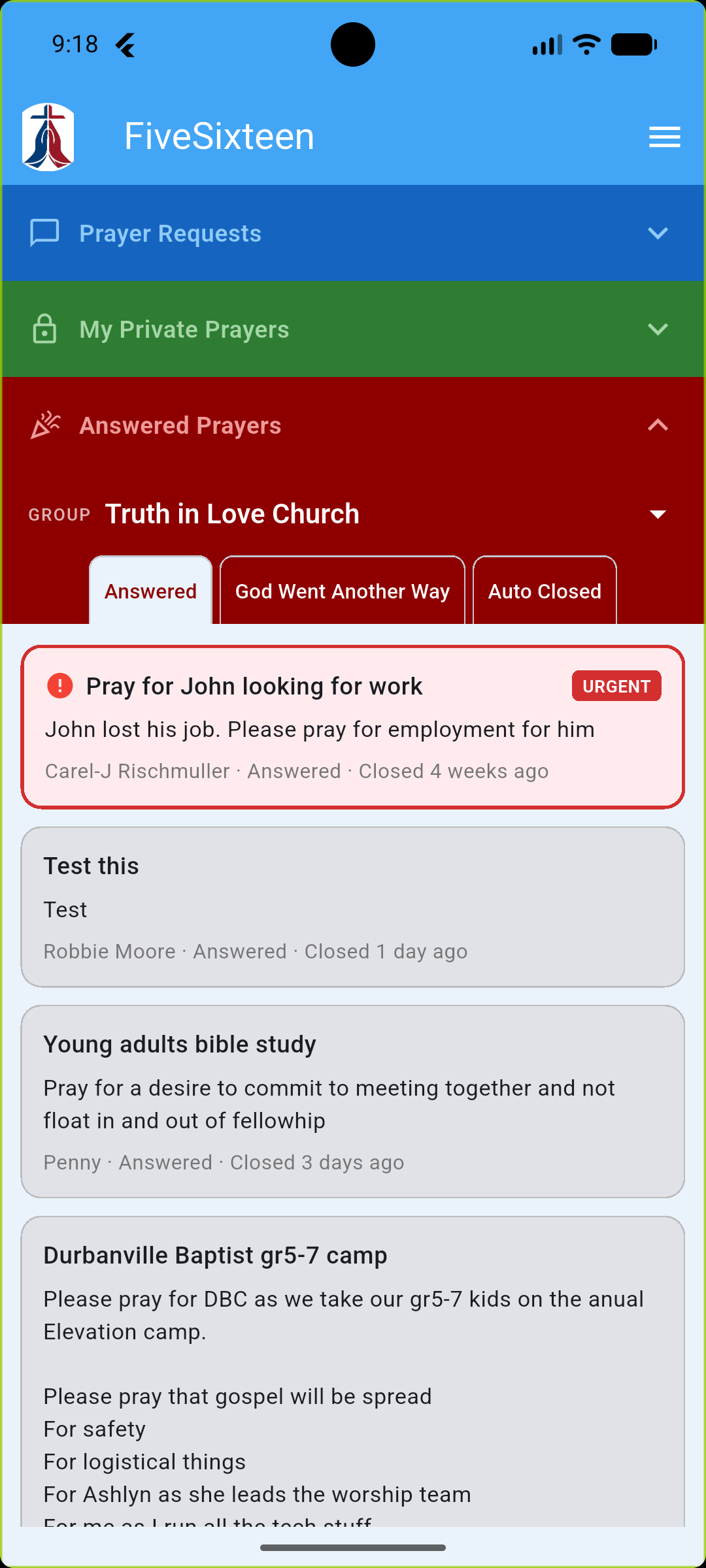 Answered Prayers for a group