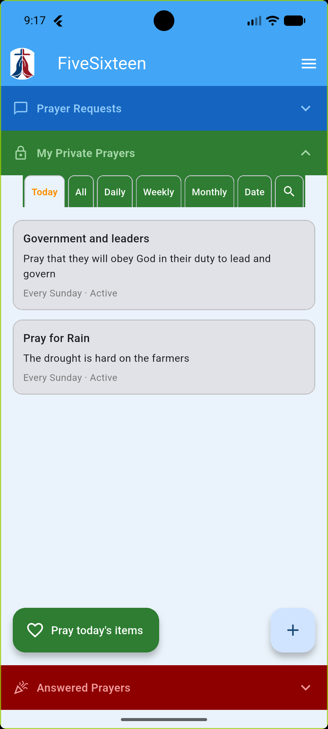My Private Prayers list
