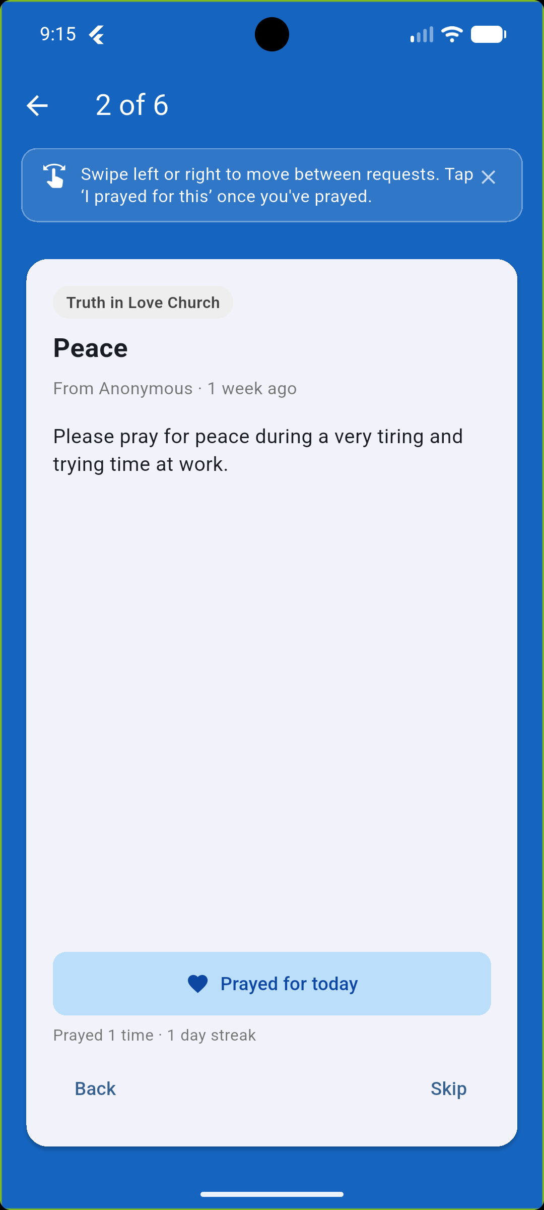 Swipe-pray through group requests